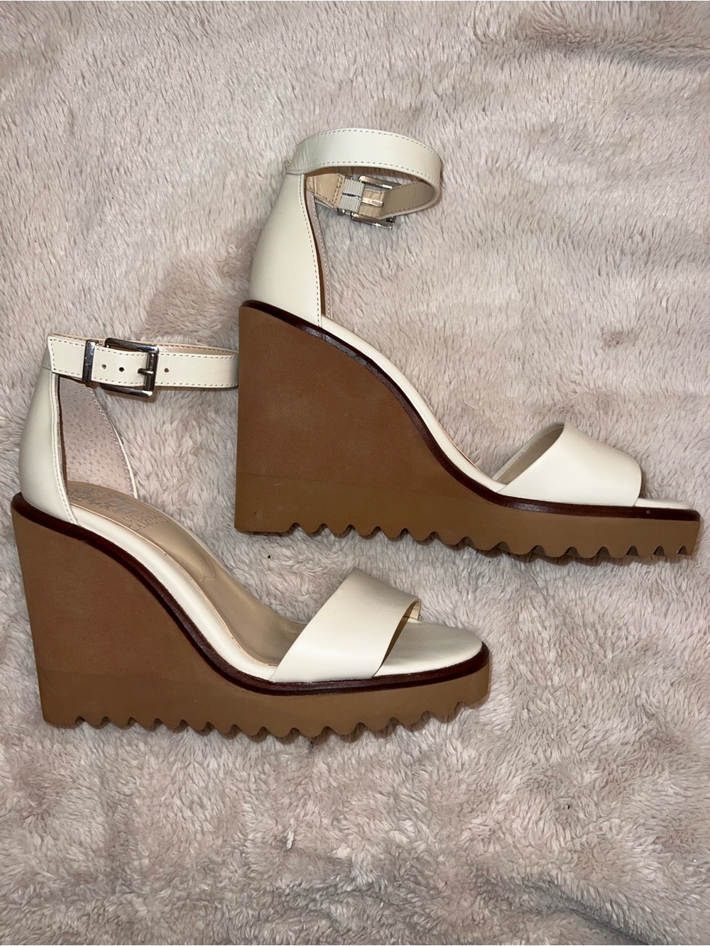 Women’s Cream Colored Ankle-Strap Wedge Sandals
